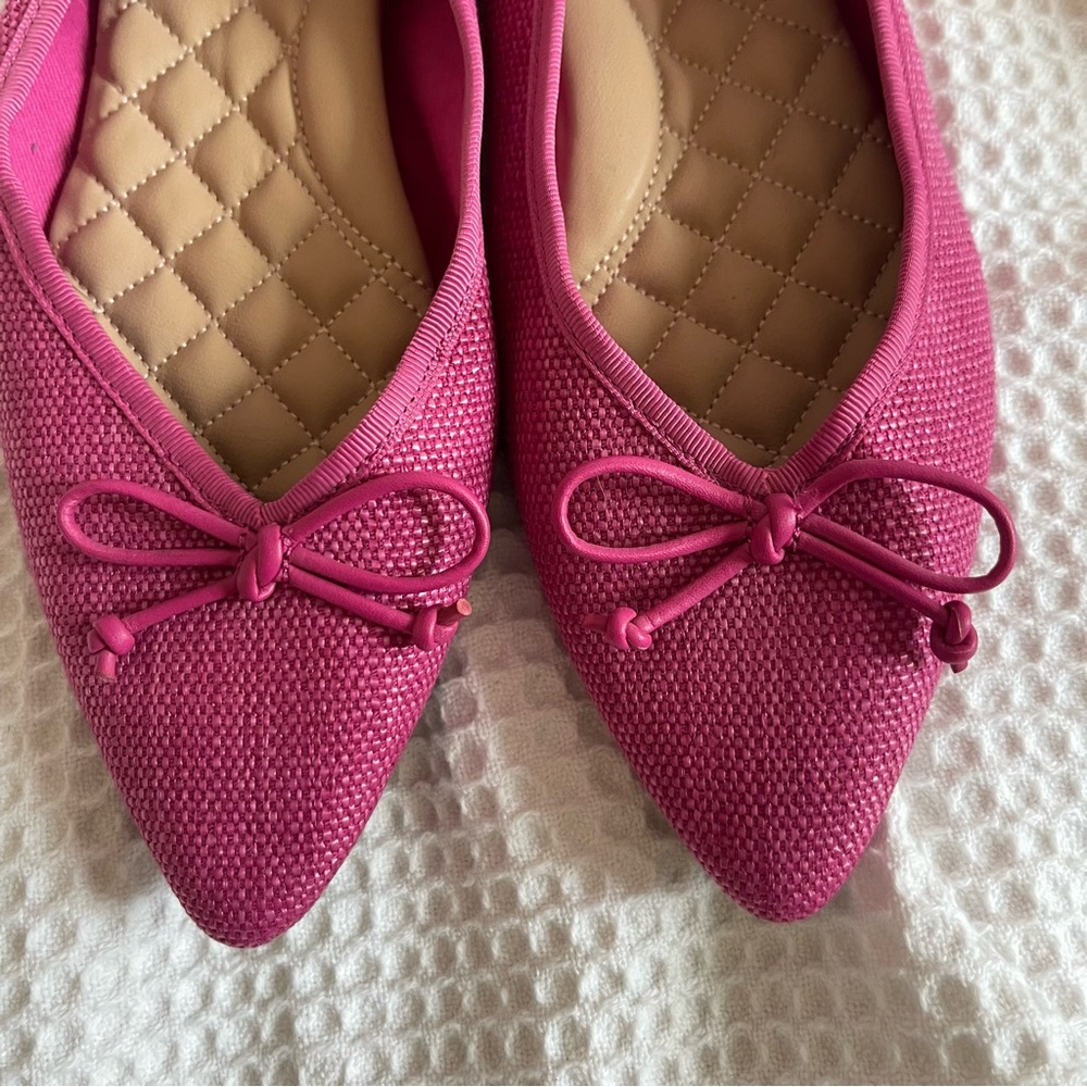 Birdies The Goldfinch Raspberry Pointed Toe Rafia Flats - Picture 4 of 7
